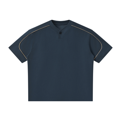 Unisex Oversized Piping Henley T-Shirt in navy blue