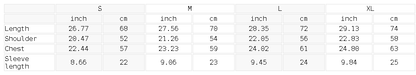 Size chart for the Unisex Oversized Piping Henley T-Shirt