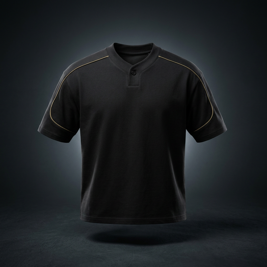 Unisex Oversized Piping Henley T-Shirt, view 1