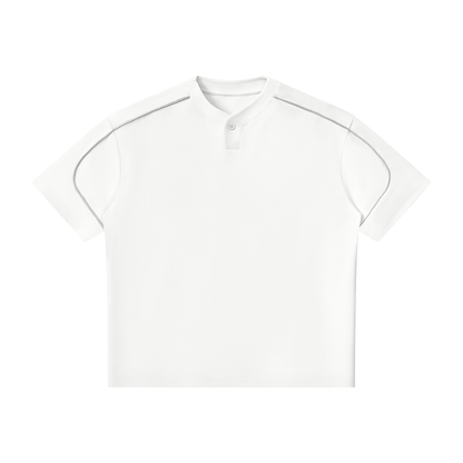 Unisex Oversized Piping Henley T-Shirt in white