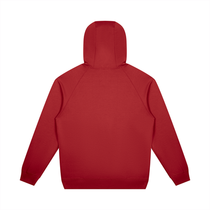 Unisex Oversized Raglan Pullover Hoodie in red, alternate angle