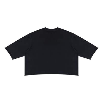 Unisex Oversized Snow Wash Three-Quarter Sleeve T-Shirt in black, alternate angle