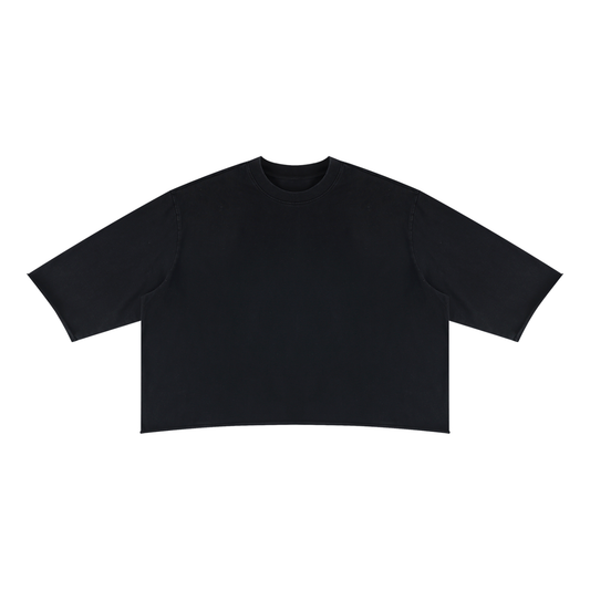 Unisex Oversized Snow Wash Three-Quarter Sleeve T-Shirt in black