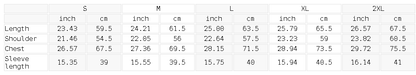 Size chart for the Unisex Oversized Snow Wash Three-Quarter Sleeve T-Shirt