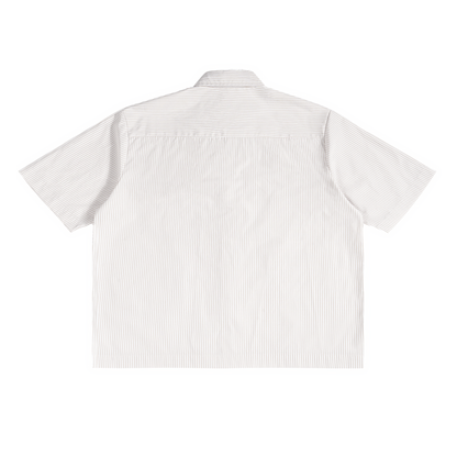 Unisex Oversized Vertical Stripe Boxy Shirt in apricot white, alternate angle