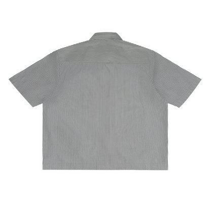 Unisex Oversized Vertical Stripe Boxy Shirt in black, alternate angle