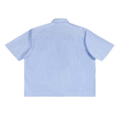Unisex Oversized Vertical Stripe Boxy Shirt in blue, alternate angle