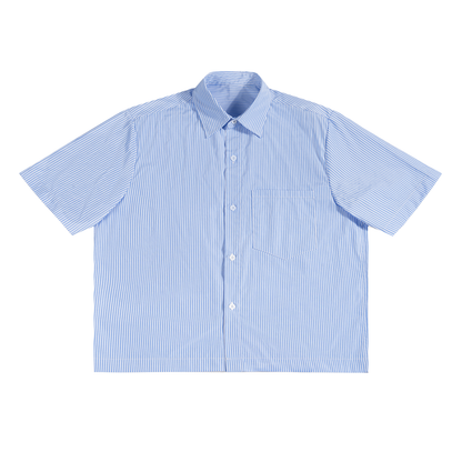 Unisex Oversized Vertical Stripe Boxy Shirt in blue