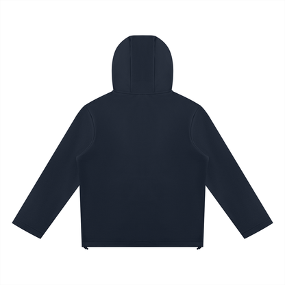 Unisex Paneled Full Zip Hoodie in navy blue, alternate angle
