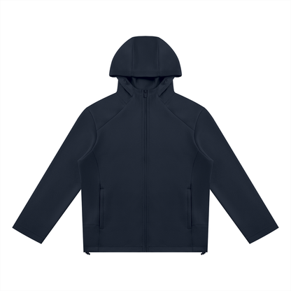 Unisex Paneled Full Zip Hoodie in navy blue