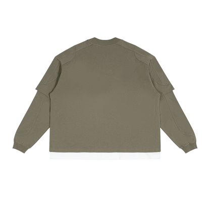 Unisex Paneled Layer Color Block T-Shirt in army green, alternate angle