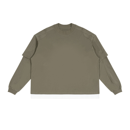 Unisex Paneled Layer Color Block T-Shirt in army green