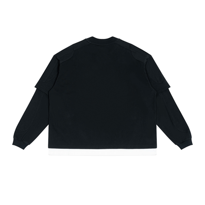 Unisex Paneled Layer Color Block T-Shirt in black, alternate angle