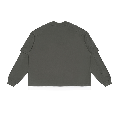 Unisex Paneled Layer Color Block T-Shirt in dark gray, alternate angle