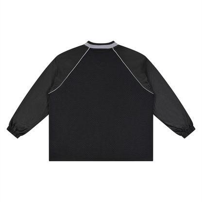Unisex Paneled Long Sleeve Jersey in black, alternate angle