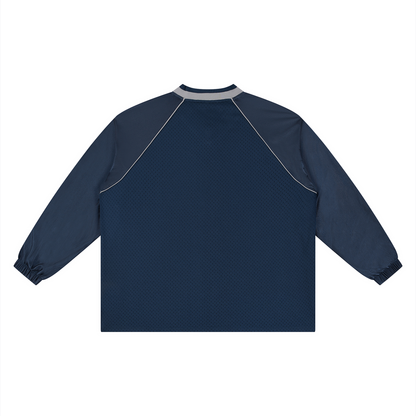 Unisex Paneled Long Sleeve Jersey in navy blue, alternate angle