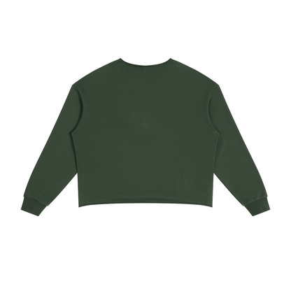 Unisex Paneled Raw Edge Boxy Sweatshirt in army green, alternate angle