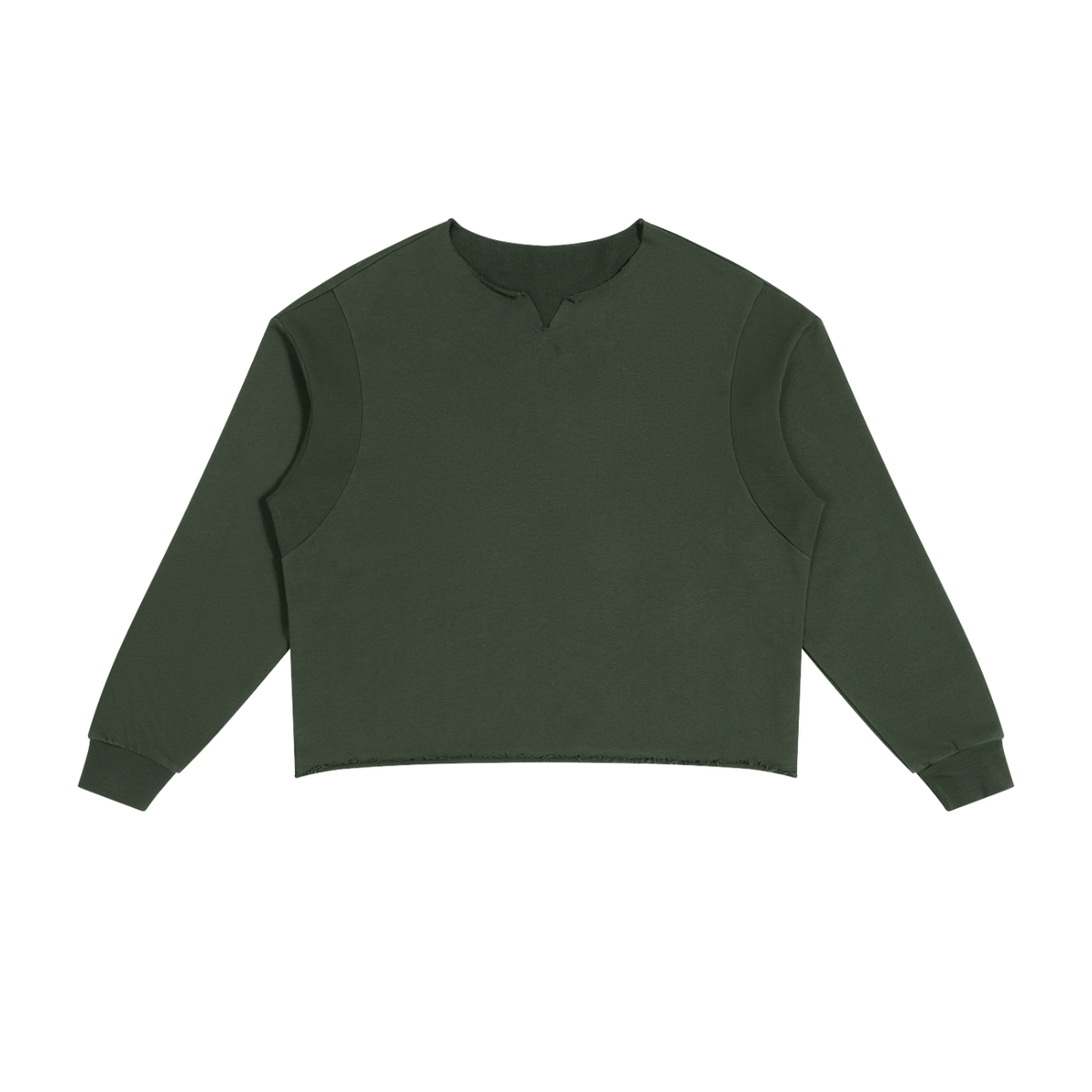 Unisex Paneled Raw Edge Boxy Sweatshirt in army green