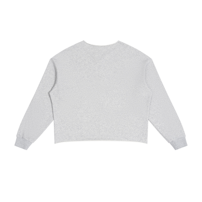 Unisex Paneled Raw Edge Boxy Sweatshirt in flower gray, alternate angle