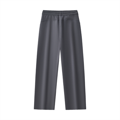 Unisex Patchwork Drawstring Straight-Leg Sweatpants in charcoal gray, alternate angle