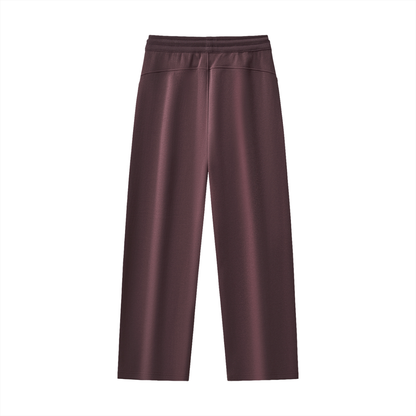 Unisex Patchwork Drawstring Straight-Leg Sweatpants in dark reddish purple, alternate angle