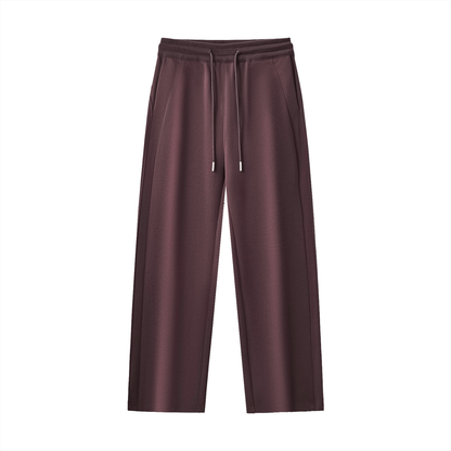 Unisex Patchwork Drawstring Straight-Leg Sweatpants in dark reddish purple