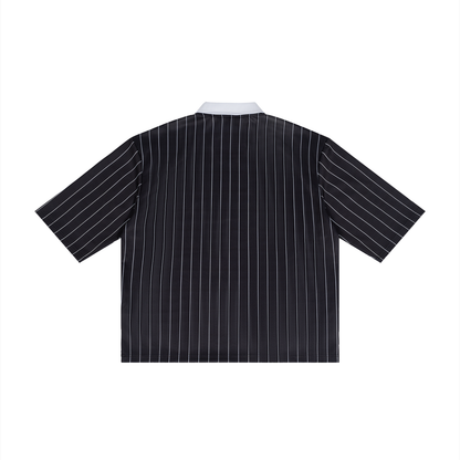 Unisex Pinstripe Collared Soccer Jersey in black, alternate angle