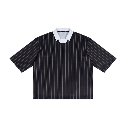 Unisex Pinstripe Collared Soccer Jersey in black