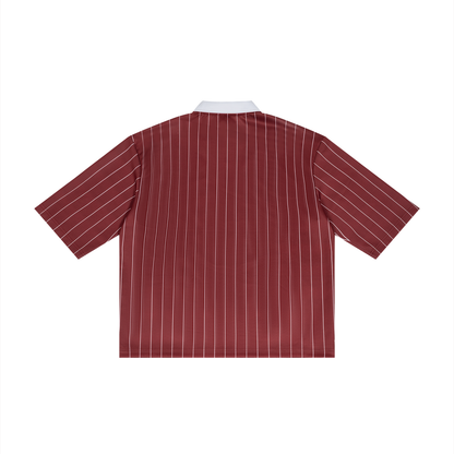 Unisex Pinstripe Collared Soccer Jersey in red, alternate angle