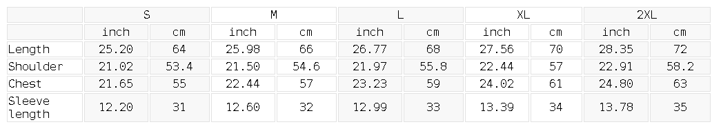 Size chart for the Unisex Pinstripe Collared Soccer Jersey