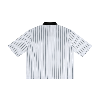 Unisex Pinstripe Collared Soccer Jersey in white, alternate angle