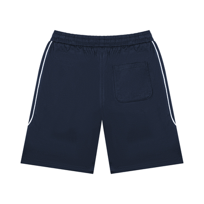 Unisex Piping Color Block Shorts in navy blue, alternate angle