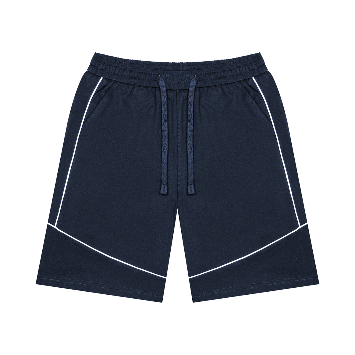 Unisex Piping Color Block Shorts in navy blue