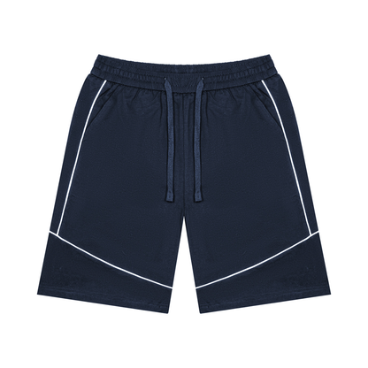 Unisex Piping Color Block Shorts in navy blue