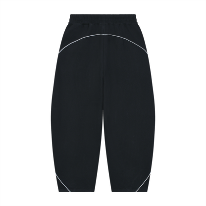 Unisex Piping Fleece Barrel Leg Sweatpants in black, alternate angle