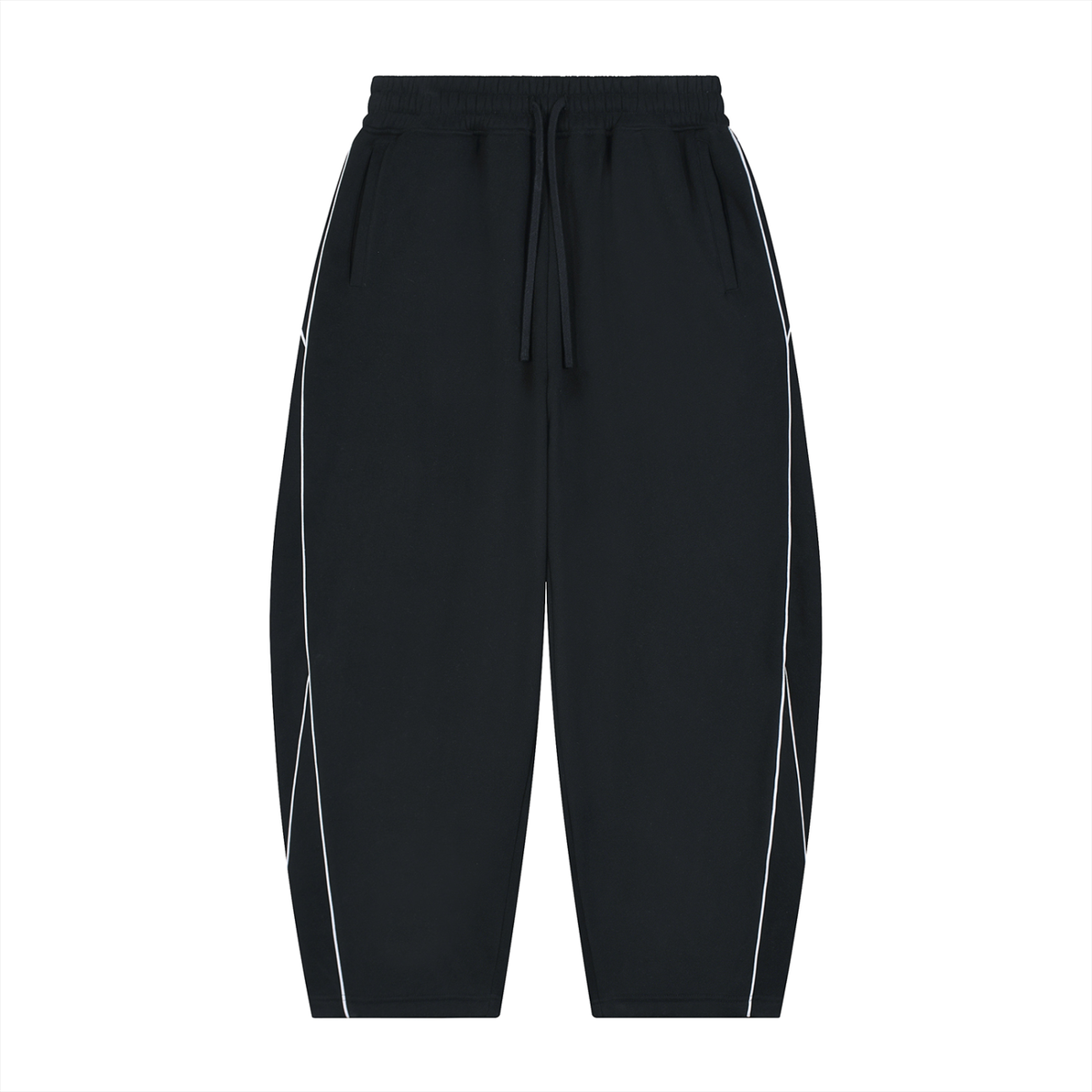Unisex Piping Fleece Barrel Leg Sweatpants in black