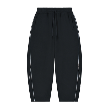 Unisex Piping Fleece Barrel Leg Sweatpants in black