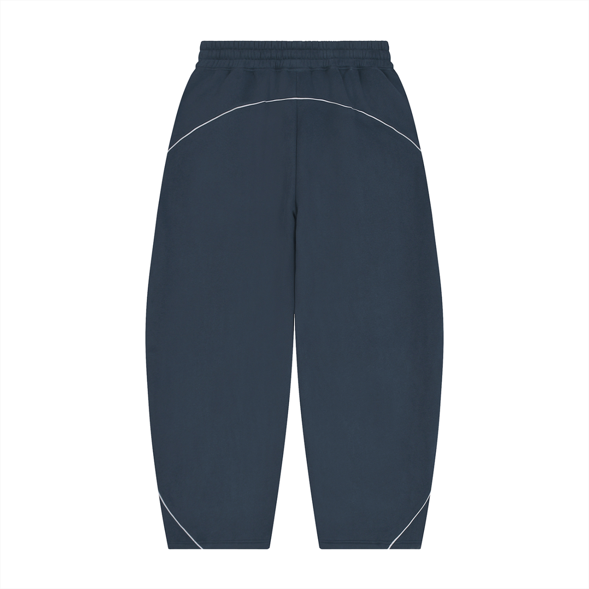 Unisex Piping Fleece Barrel Leg Sweatpants in navy blue, alternate angle
