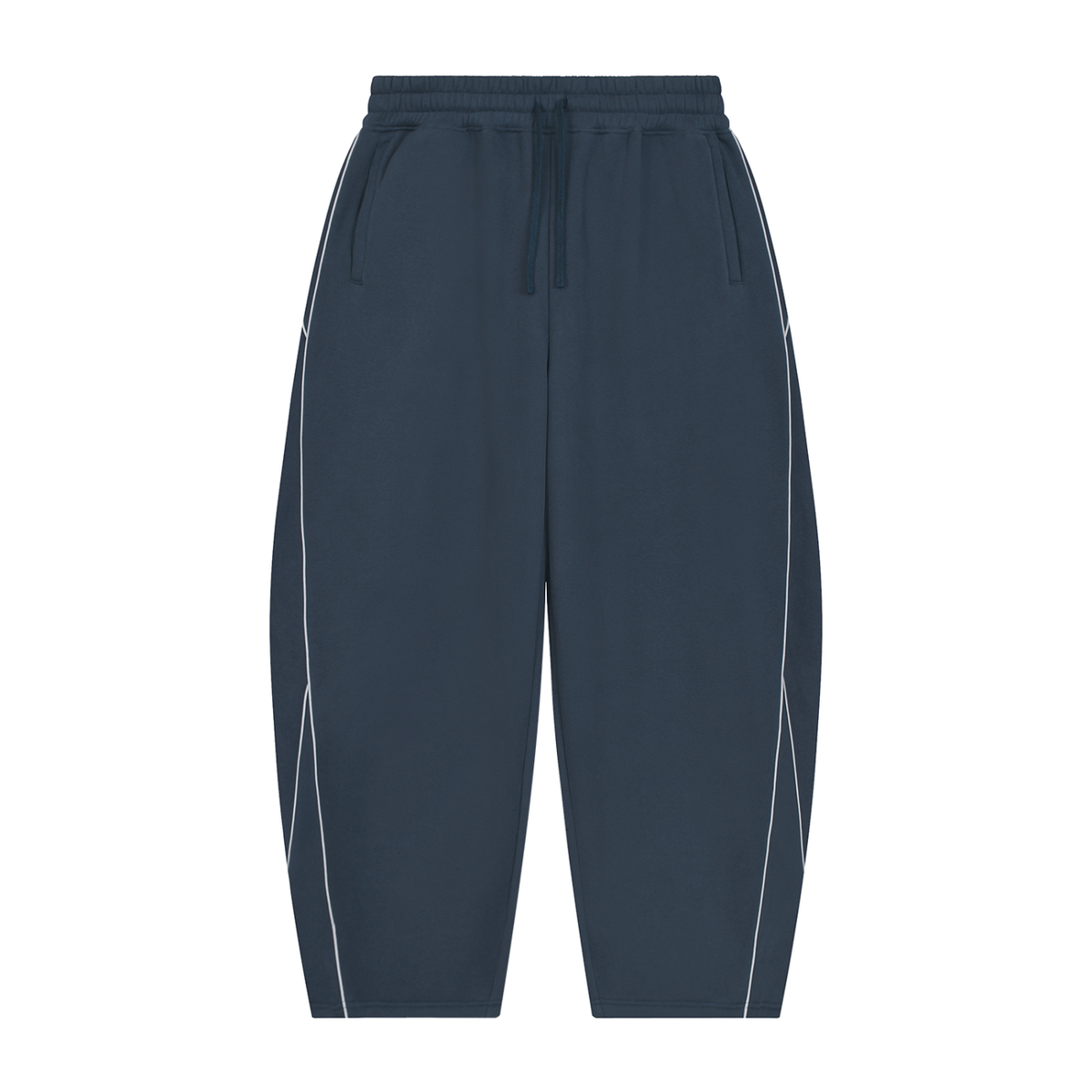 Unisex Piping Fleece Barrel Leg Sweatpants in navy blue
