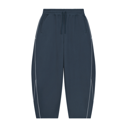 Unisex Piping Fleece Barrel Leg Sweatpants in navy blue