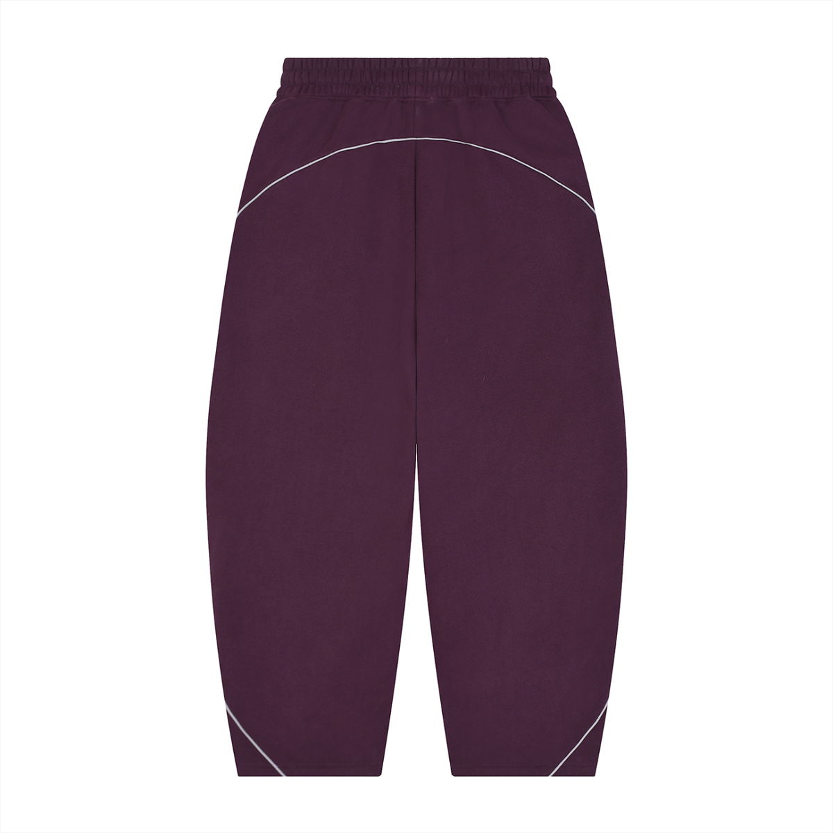 Unisex Piping Fleece Barrel Leg Sweatpants in plum purple, alternate angle