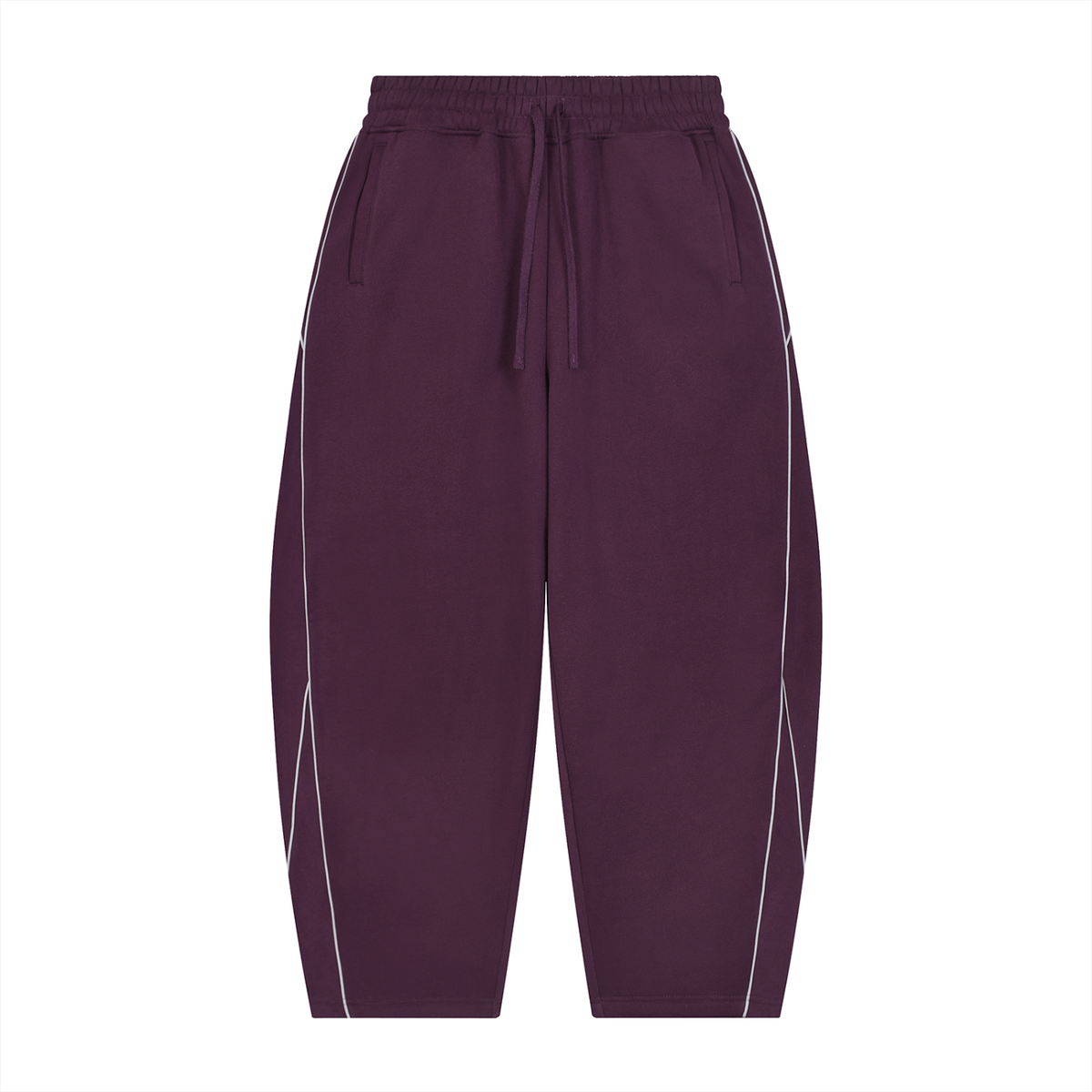 Unisex Piping Fleece Barrel Leg Sweatpants in plum purple