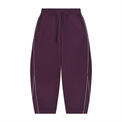 Unisex Piping Fleece Barrel Leg Sweatpants in plum purple