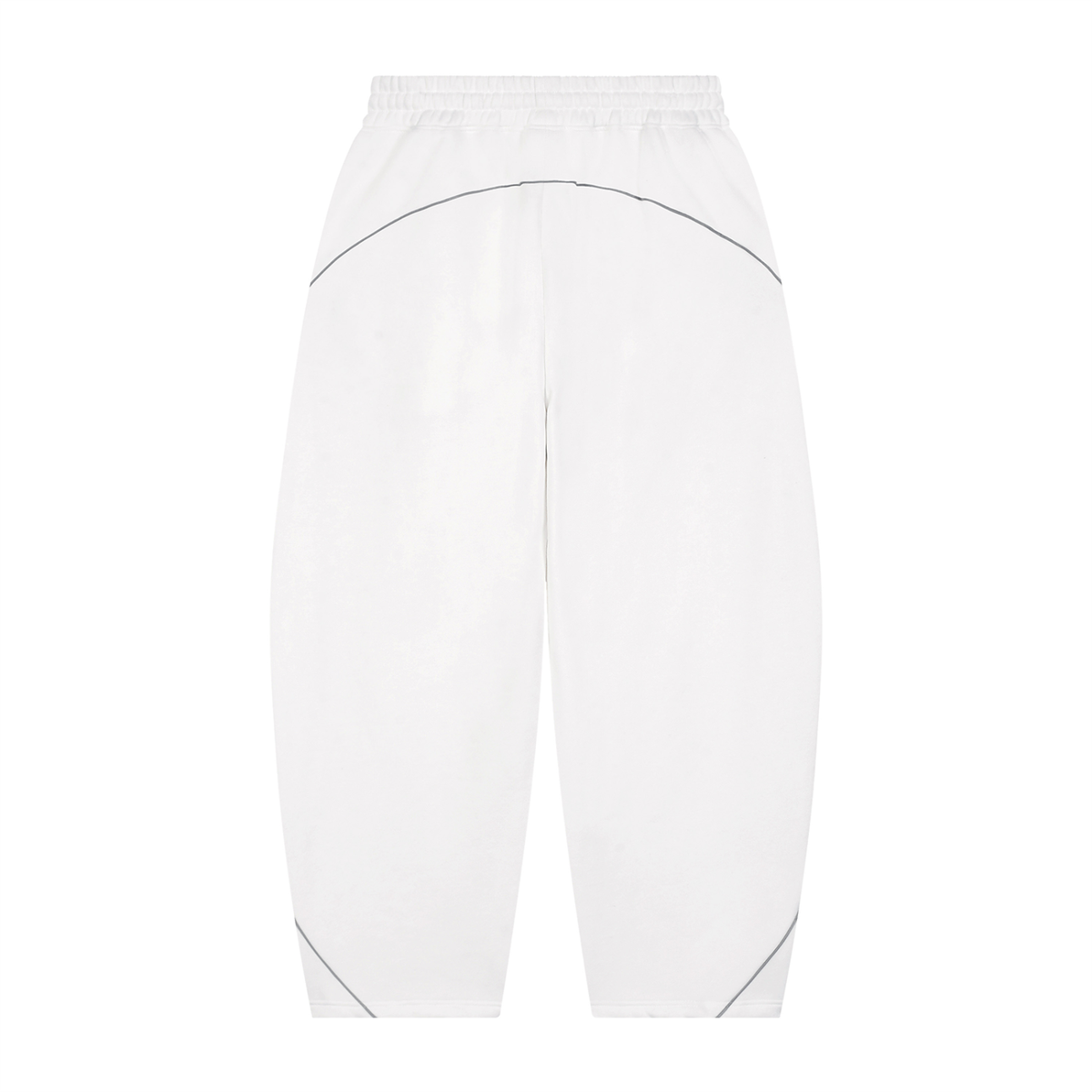 Unisex Piping Fleece Barrel Leg Sweatpants in white, alternate angle