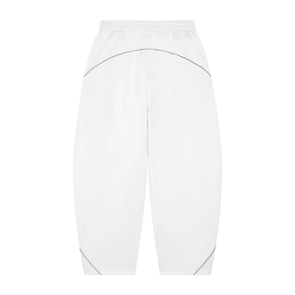 Unisex Piping Fleece Barrel Leg Sweatpants in white, alternate angle