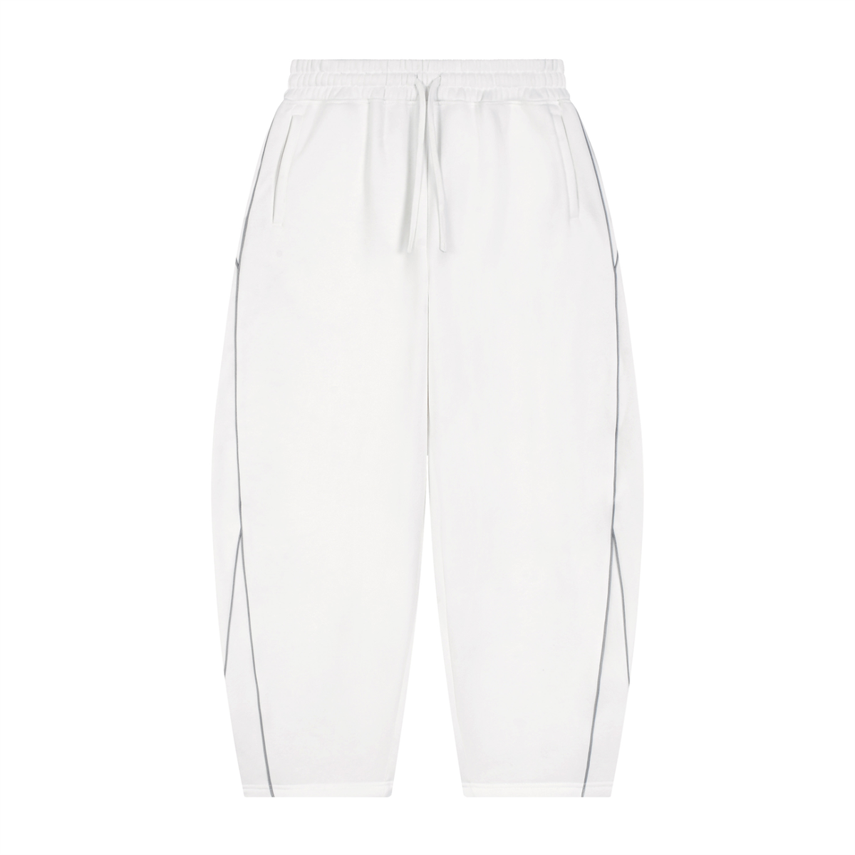 Unisex Piping Fleece Barrel Leg Sweatpants in white