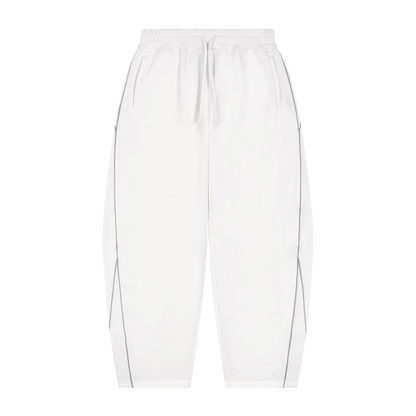 Unisex Piping Fleece Barrel Leg Sweatpants in white