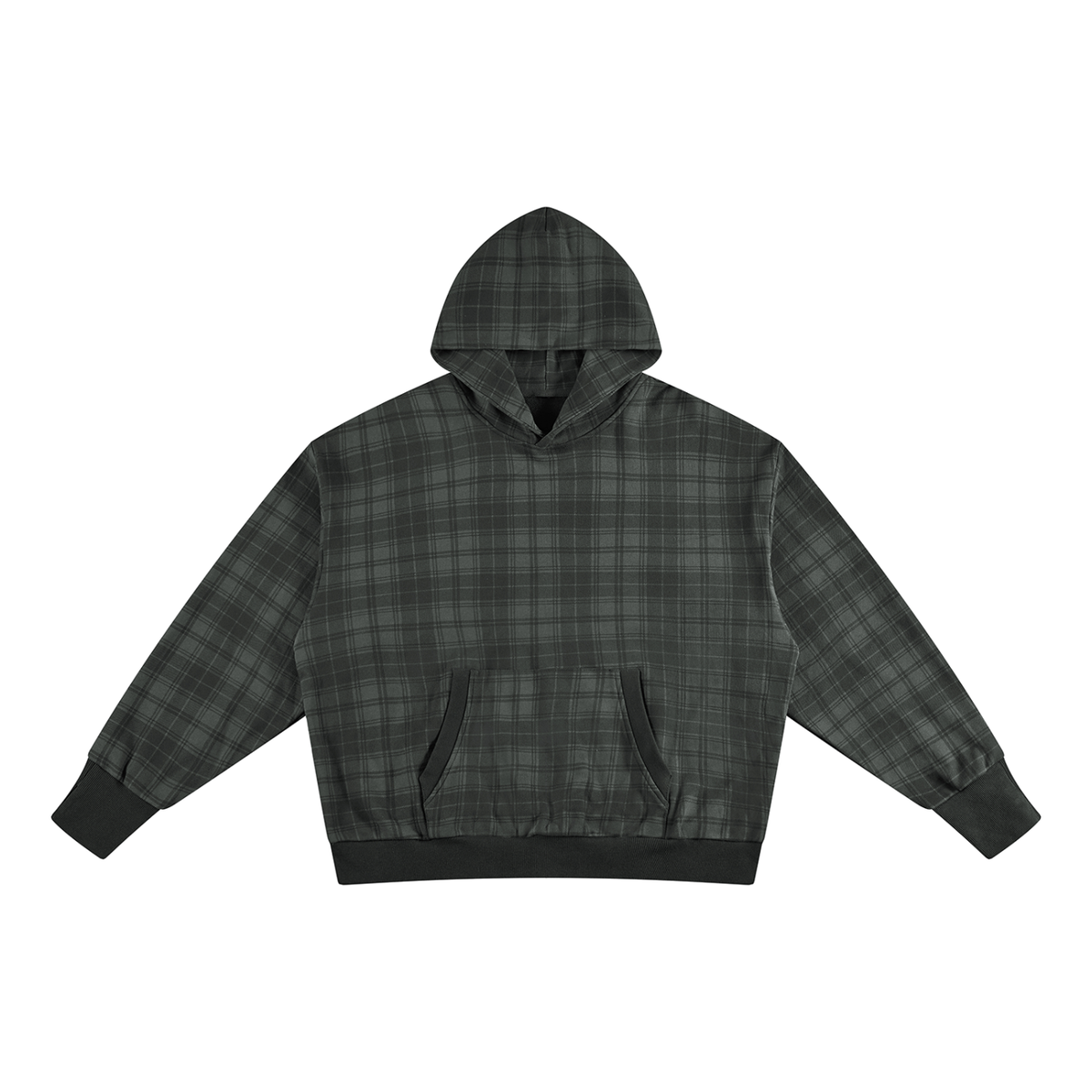 Unisex Plaid Color Block Hoodie in dark gray plaid