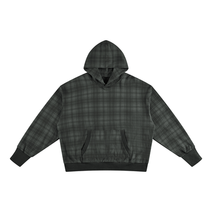 Unisex Plaid Color Block Hoodie in dark gray plaid
