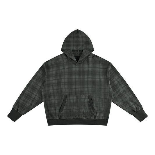 Unisex Plaid Color Block Hoodie in dark gray plaid
